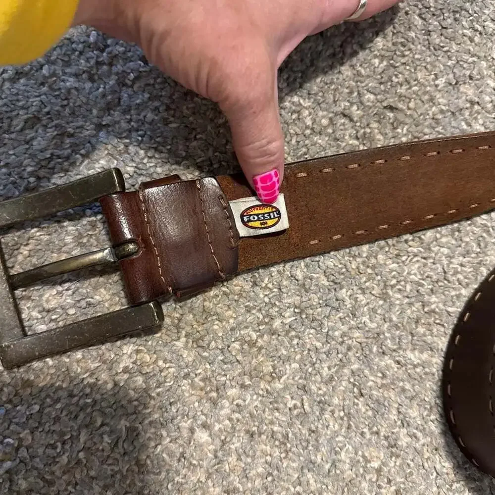 Fossil Brown Genuine Leather Whipstitch Belt